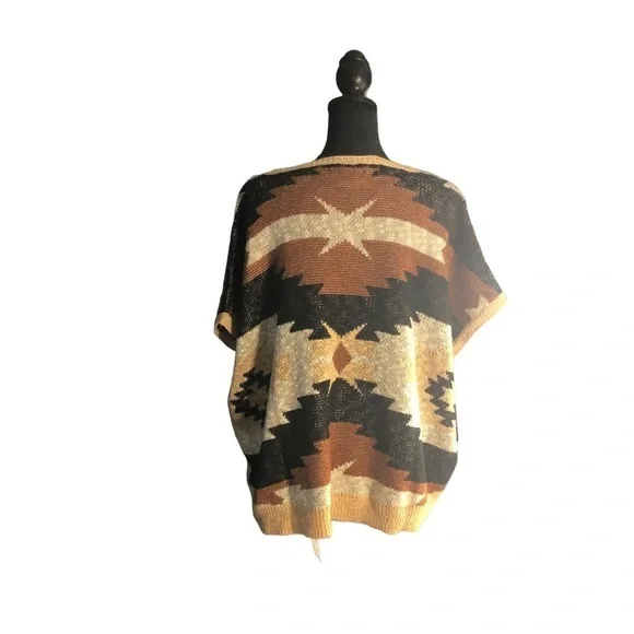 Rock&Roll Denim Azetc Boho Print Knit Sweater Vest Two Tone Sz XL - Picture 6 of 10